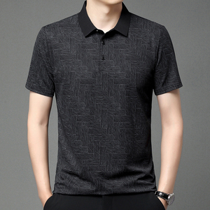 Polo de Manga Corta para Hombre, Estampado Geométrico, Tejido Transpirable, Estilo Casual, Azul Claro, con Patrón - Product Image 4