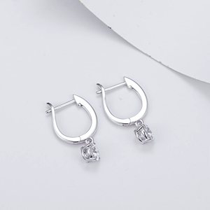 Classic Round <b>Diamond</b> Drop <b>Earrings</b> In Rhodium Plated Claw Setting For Women Engagement Style - Product Image 3