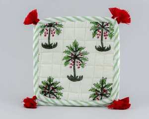 Premium Quality <b>Christmas</b> Palm <b>Tree</b> Design Square Linen Fabric Table Pad Red Tassels Heat Resistant Eco-Friendly <b>Mats</b> Wholesale - Product Image 1