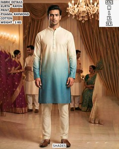 Royal Utsav - Traje Tradicional Indio para Hombre, Amarillo, Bordado Bandhani, Suave, de Secado Rápido, Largo hasta el Suelo, Corte Regular, para Todas las Temporadas, Ideal para Fiestas Diwali - Product Image 3