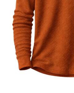 Mens Waffle Henley Long Sleeve Thermal T Shirt <b>Rust</b> Orange Casual Button Neck Winter Wear <b>Top</b> Cotton Slim Fit Breathable Fabric - Product Image 6