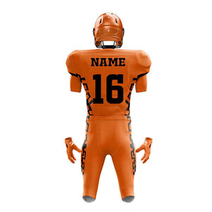 Customized Men's <b>Orange</b> American Football Uniform Full Heat-Transfer Jersey Pants Set Moisture Wicking Fitted 100% Polyester - Product Image 5