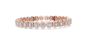 Bracelet classique en diamant radiant de laboratoire avec halo et fermoir caché, en or rose massif 18 carats plaqué rhodium, idéal pour offrir et pour les occasions festives - Product Image 3