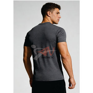 T-shirt de sport pour homme à manches courtes, coupe ajustée, séchage rapide, en polyester, col rond, uni, personnalisable avec logo, pour la course et la gym - Product Image 1