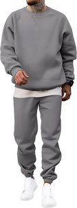 Ensemble survêtement homme gris col rond, sweat-shirt et pantalon, couleur unie, décontracté, manches longues, 100% coton, respirant, coupe classique - Product Image 5