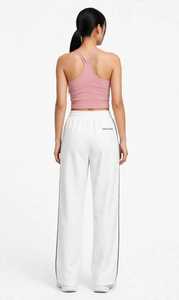 Pantalon de survêtement blanc pour homme ONETEN APPAREL, taille haute, en polyester, coupe droite, jambe large, avec cordon de serrage, taille élastique et bandes latérales - Product Image 3