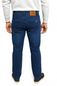 Jean slim fit bleu foncé classique pour homme, confectionné en denim extensible de qualité supérieure offrant un confort et une durabilité exceptionnels. - Product Image 2