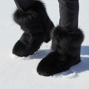 Bottes de neige en cuir véritable avec fourrure de renard, chaussures d'hiver unisexes, semelle intérieure en caoutchouc confortable, doublure en fausse fourrure, toutes tailles américaines/européennes pour hommes et femmes - Product Image 3