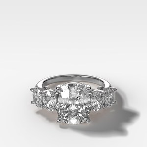 Anillos de compromiso de diamantes cultivados en laboratorio con corte cojín, oro de 14K, 6 quilates, 5 piedras engastadas, acento ovalado, anillos nupciales multigema, venta al por mayor - Product Image 5
