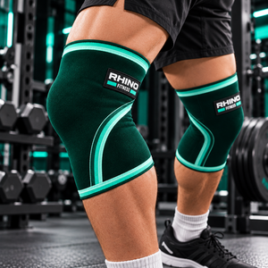 Genouillères respirantes en coton rayé vert Rhino Fitness, élastiques, pour la musculation, soutien pour les squats en salle de sport pour hommes - Product Image 4