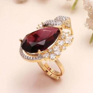 Gold Plated Rhodolite <b>CZ</b> <b>Ring</b> Purple Floral Peacock Adjustable Statement <b>Ring</b> Ethnic Cocktail <b>Ring</b> Traditional Jewellery - Product Image 3