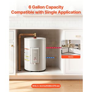 Calentador de Agua Eléctrico de 1600W con Pantalla LED, Tanque de 6 Galones, Control de Perilla en el Punto de Uso, Salida Superior, 120V, Calentadores de Agua Eléctricos de Almacenamiento - Product Image 2