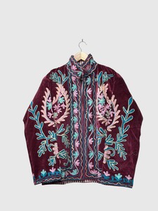 Velvet Floral Embroidered Jacket Mandarin Collar Full Sleeve Plus Size Women's <b>Winter</b> Wear Elegant Style - Product Image 1