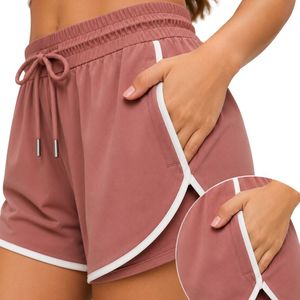 Rose Brown <b>Women</b> Athletic <b>Shorts</b> With White Piping <b>Elastic</b> <b>Waist</b> Drawstring Side Pocket Running Gym Workout Active Wear <b>Shorts</b> - Product Image 5