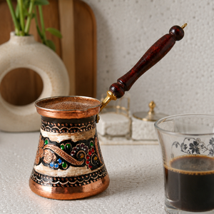 Handcrafted Pure Copper Turkish Coffee Pot Cezve Ibrik Wooden Handle <b>Arabic</b> Greek Coffee Maker Hammered Decorative <b>Tea</b> Pot 240ml - Product Image 2