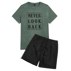 Polyester/Cotton Men's Summer O-Neck T-Shirts Mid-Waist Elastic Waist <b>Shorts</b> Set Solid Printed Quick Dry Knitted Digital - Product Image 5