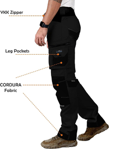 <b>Men's</b> Black Workwear Cargo Pants Multi-Pocket Canvas <b>Stretch</b> Quick Dry Midweight Straight Fit for Outdoor Use - Product Image 2