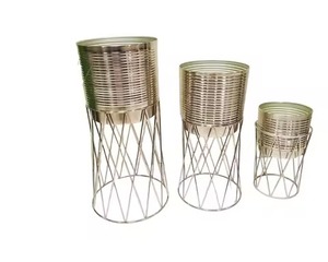 Leading Export Quality <b>Plant</b> <b>Stand</b> Ribbed Silver Stainless Steel Pot Diamond Lattice Wire Pedestal Trio For Apartment Balcony - Product Image 1