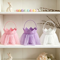 Paniers de Pâques en feutre brodé en gros, paniers de Pâques personnalisés en tutu, décoration de fête, paniers roses pour la chasse aux œufs