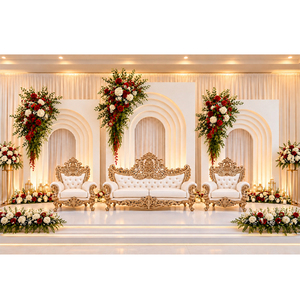 Arche de réception moderne de luxe en bois 3D, cadres de fond 3D superposés, arche de mariage 3D en bois - Product Image 1
