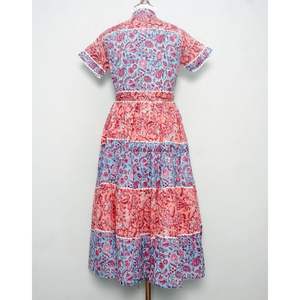 Vestido Mini de Verano con Estampado Floral, Cuello Redondo, Manga Corta, Tejido de Algodón Orgánico Cómodo, Detalle de Botones, Estilo Casual de Playa Hindú - Product Image 6