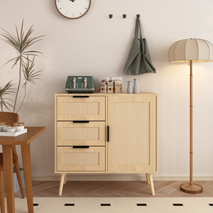 Cómoda Moderna de Madera y Ratán con Espacio de Almacenamiento para Dormitorio, Sala de Estar, Entrada o Pasillo - Product Image 3