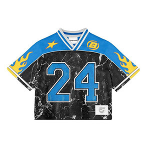 เสื้อเจอร์ซีย์ปักลายดอกไม้สีฟ้าอ่อนสำหรับผู้ชาย เบอร์ 23 แขนสั้นทรงโอเวอร์ไซส์ ครอปท็อป สไตล์สตรีท คอวี ผ้าตาข่าย - Product Image 5