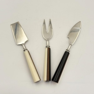 Ensemble à fromage argenté mat avec manche rond blanc et marron, design royal, pour table à manger, comprenant couteaux à fromage et trancheuse à fromage en acier inoxydable - Product Image 2
