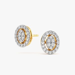 Pendientes de Oro Amarillo con Diamantes Cultivados en Laboratorio, Diseño Ovalado con Halo y Racimo - Product Image 1