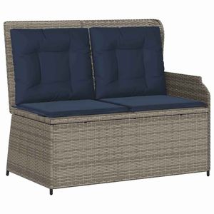 Banco de Jardín de Ratán Sintético Gris y Azul Marino con Cojín, Elegante Conjunto de Banco para Patio - Product Image 2