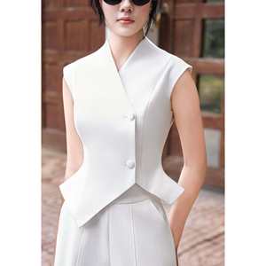 Chaleco Corto Elegante Blanco de Tafetán para Mujer, Cuello en V Asimétrico, Traje de Oficina a Medida, ODM OEM GLENDA - Product Image 3