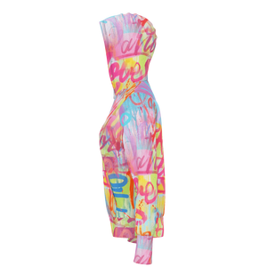 Brightly Colored Graffiti-Print Vibrant Mixture Paint Splatter Street Style Lettering Sublimation Breathable Zip-Up Hoodie - Product Image 4