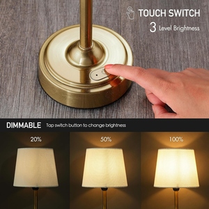Classic Gold Metal <b>LED</b> <b>Table</b> Lamp Slim Modern Fabric Shade <b>Bedside</b> Light for Hotel Restaurant Office Desktop Home Decor - Product Image 5