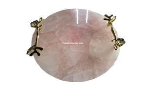 ถาดเก็บเครื่องประดับหินอ่อนทรงกลมพร้อมที่จับดีไซน์ดอกไม้โลหะสีโรสโกลด์ถาดเสิร์ฟหินอ่อนทรงกลม - Product Image 4