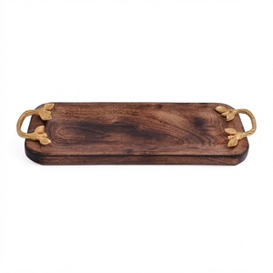 Wholesale Oval Wood Tray with Metal Handles Solid Acacia Wooden Serving Tray Decorative <b>Coffee</b> <b>Table</b> Platter for Hotel and Home - Product Image 4