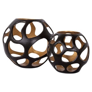Black Iron <b>Lantern</b> With <b>Gold</b> Interior Openwork Design Heat Resistant Home Decoration - Product Image 5