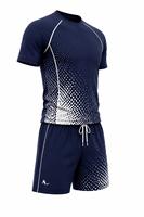 Ensemble de maillots de bain anti-UV à manches longues pour hommes, imprimé sur mesure, bleu marine, séchage rapide, écologique, color-block, léger