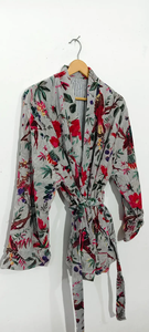 Robe Kimono Longue à Col en V en Coton Imprimé Floral, Séchage Rapide, Manches Longues, Faite à la Main, pour Demoiselle d'honneur ou Tenue de Plage - Product Image 2