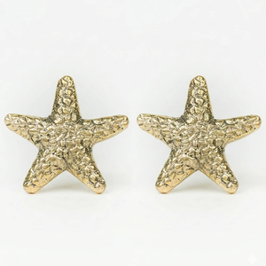 Tiradores de latón hechos a mano con forma de estrella de mar, dorados, para cajones, armarios y puertas de cómodas, India - Product Image 1