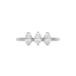 Bague de fiançailles minimaliste en or massif 10K 14K avec trois diamants de laboratoire taille marquise et moissanite, empilable, vente en gros - Product Image 3