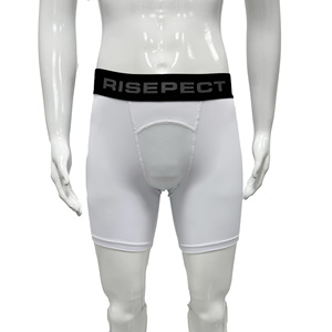 Short de compression blanc pour homme, taille mi-haute, respirant, en tricot de spandex et nylon, idéal pour l'entraînement décontracté - Product Image 1