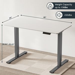 โต๊ะทำงานไฟฟ้าปรับระดับได้ ขนาด 48 x 24 นิ้ว สำหรับใช้ในบ้าน/สำนักงาน  โครงสีเทา เหมาะสำหรับโรงเรียน - Product Image 3