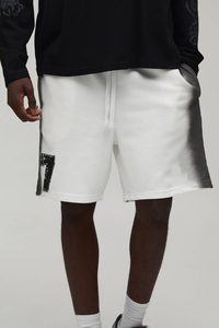 <b>Men</b> Black <b>Long</b> Sleeve Crew Neck T-Shirt Left Sleeve White <b>Shorts</b> Set Casual Summer Wear Breathable Knitted Cotton Streetwear - Product Image 5
