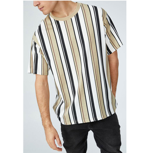 Camiseta Personalizada para Hombre, a Rayas Beige y Negras, Cuello Redondo, Manga Corta, Informal, Verano, Estilo Urbano, Fabricante OEM - Product Image 4