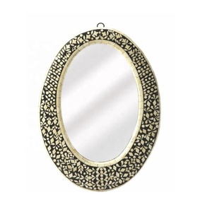 Miroir mural ovale à motif géométrique, cadre en bois, miroir mural décoratif pour chambre à coucher, salon, couloir, accent décoratif - Product Image 4