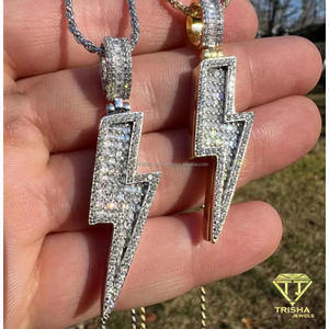 Pendentif en forme de foudre de qualité supérieure avec diamant cultivé en laboratoire, argent sterling 925, bijoux de mode hip-hop glacés - Product Image 1