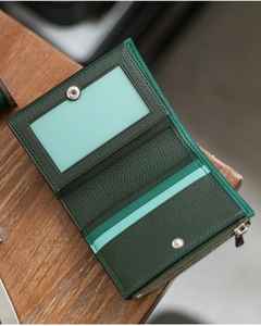 Portefeuille court en cuir véritable de haute qualité fait à la main avec fermeture éclair, mini porte-monnaie, broderie florale, résistant à l'eau, sac à main fin - Product Image 2