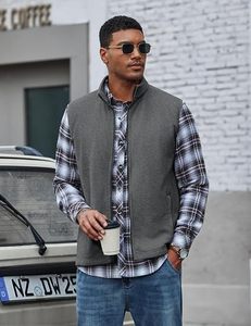 Premium Men's classic Gray Lightweight <b>Fleece</b> Vest Sleeveless Full Zip Stand Collar Casual Travel Layering <b>Gilet</b> - Product Image 4