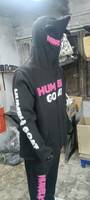Humble Goat Doudoune légère matelassée vintage à capuche en polaire Noir Rose Streetwear Unisexe Automne Coupe classique Manches longues