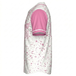 Maillot de baseball personnalisé à pois roses avec nom et numéro, uniforme sublimé pour adultes, vêtements de sport respirants à manches courtes unisexes - Product Image 5